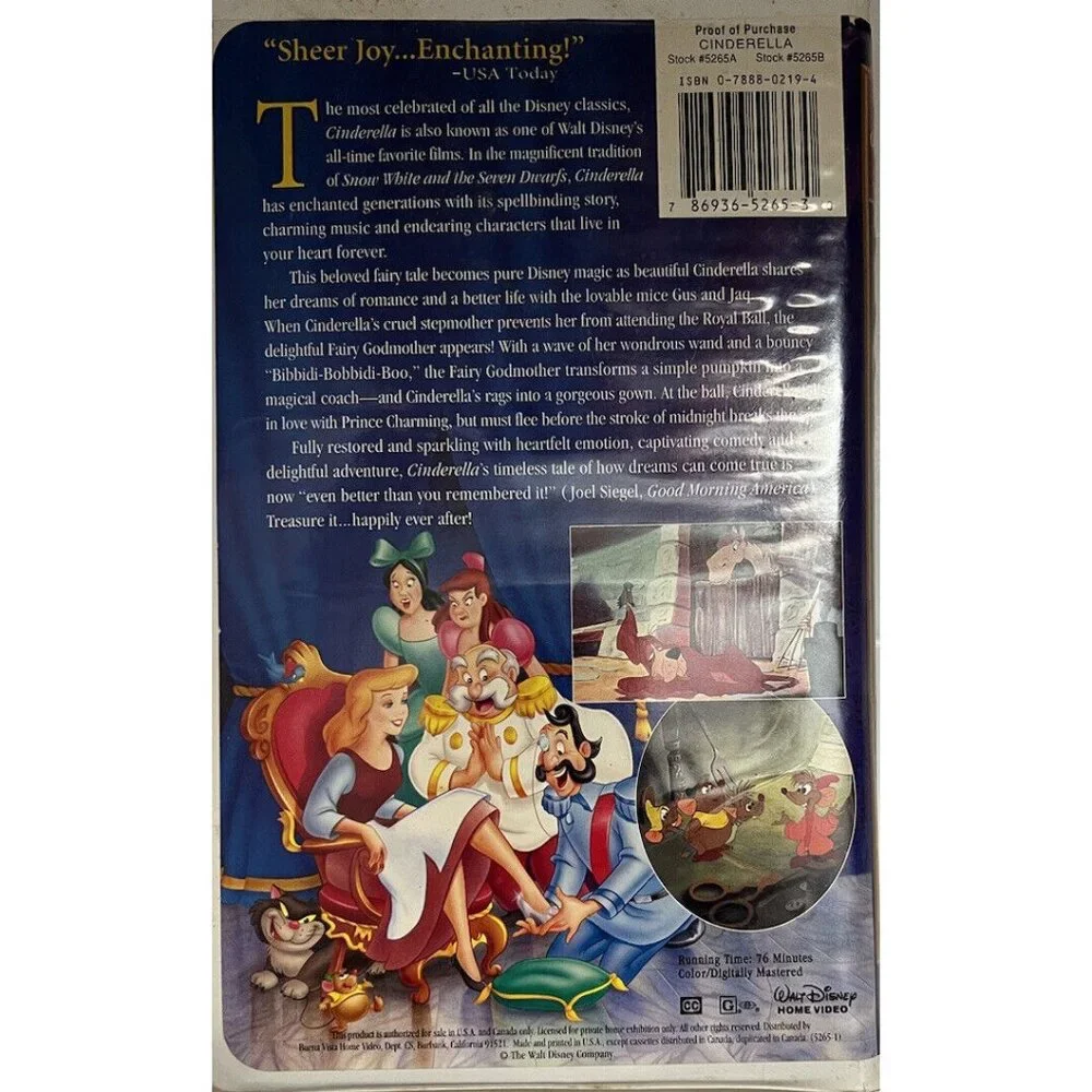 Cinderella (VHS, 1995) – Walt Disney – Very Good – Clamshell